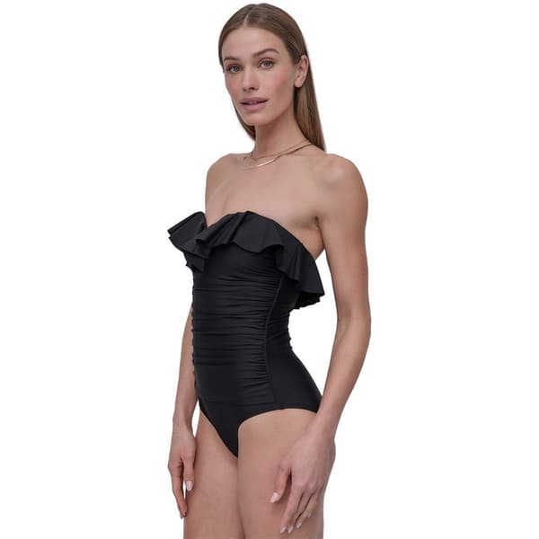 Womens DKNY Solid Ruffled Bandeau One Piece Swimsuit