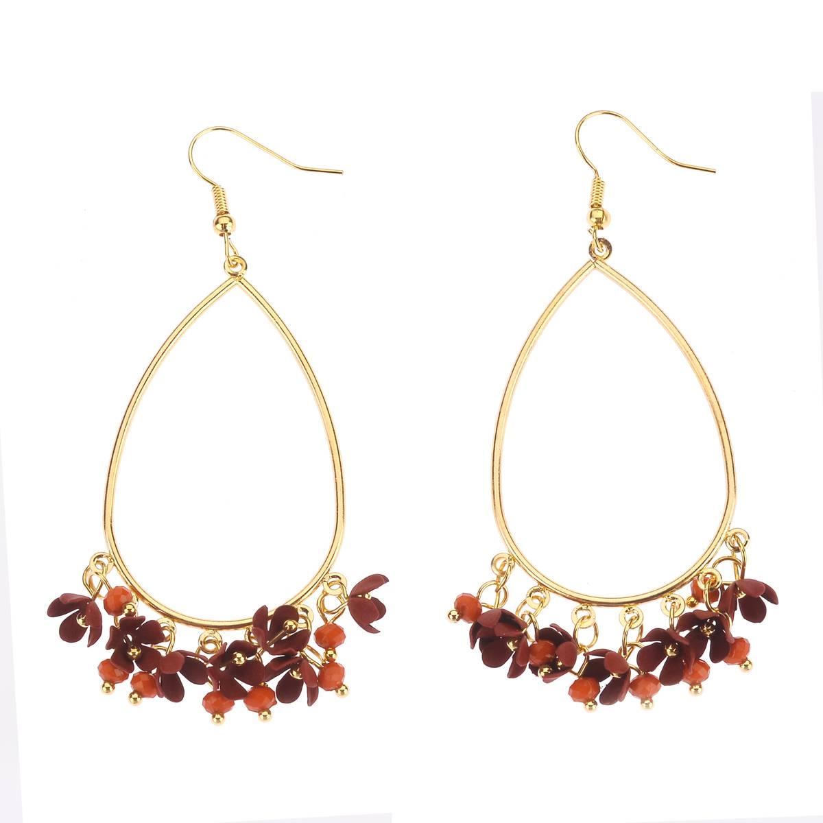 Ashley Cooper(tm) Red Flower Dangle Gold-Tone Hoop Earrings