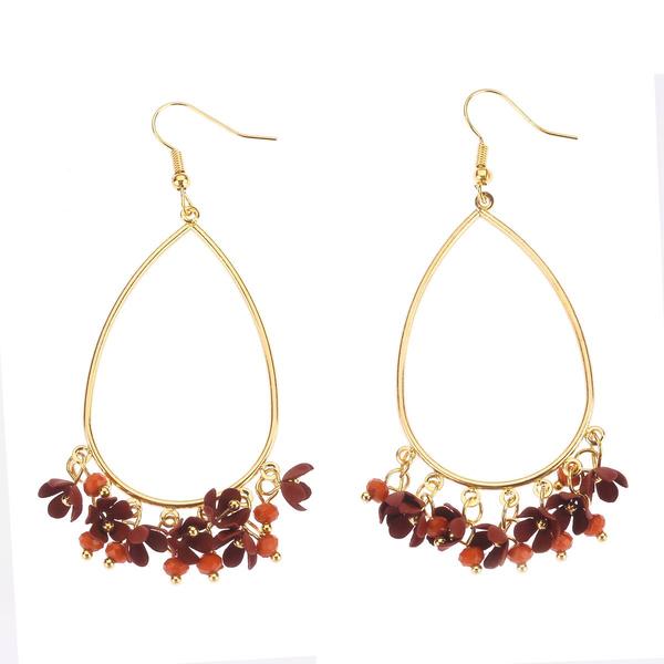 Ashley Cooper(tm) Red Flower Dangle Gold-Tone Hoop Earrings - image 