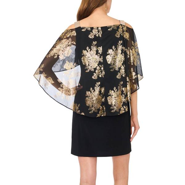 Petites MSK Foil Floral Overlay Rhinestone Sheath Dress - image 