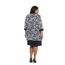 Plus Size R&M Richards 2pc. Puff Floral Jacket Dress - Navy