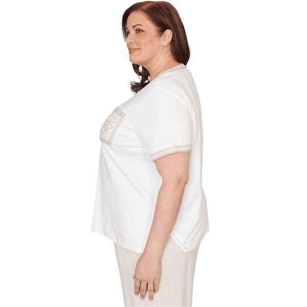 Plus Size Alfred Dunner Natural Wonder Crochet Pocket Tee