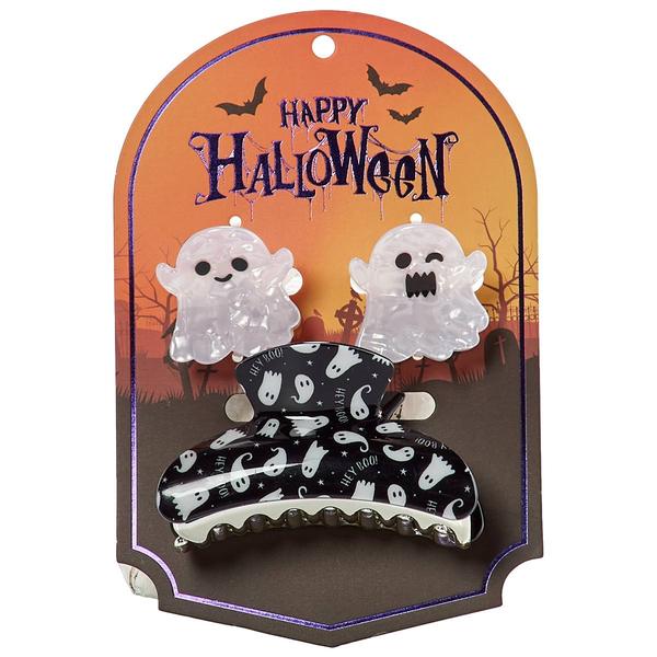 Womens Happy Halloween 3pk. Ghosts Claw Clips - image 