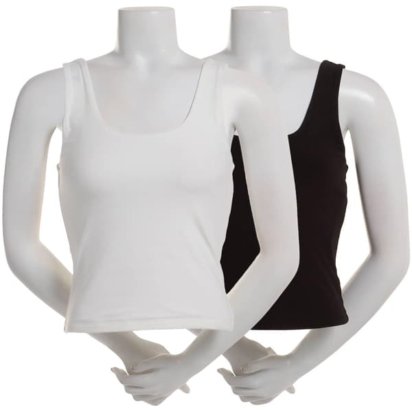 Juniors Pink Rose 2pk. Modal Spandex Double Square Neck Tank Tops