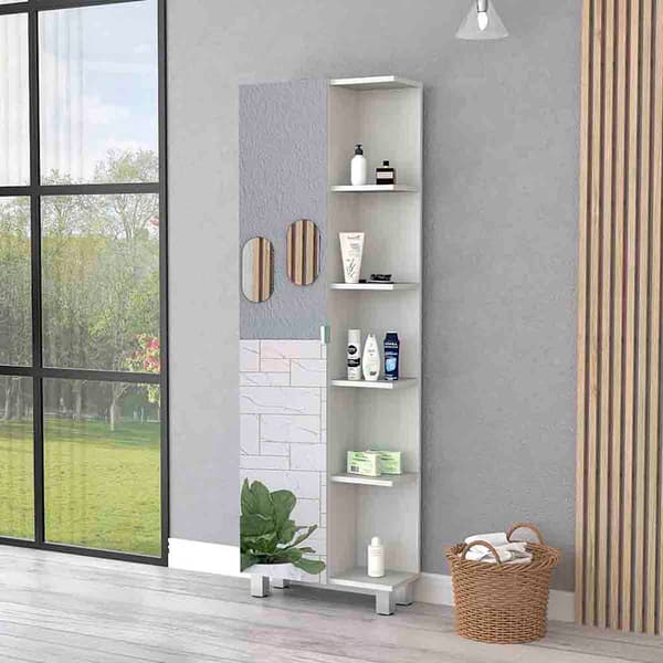 FM FURNITURE Los Angeles White Linen Cabinet w/ Mirror