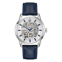 Mens Bulova Classic Sutton Automatic Blue Leather Watch - 96A330