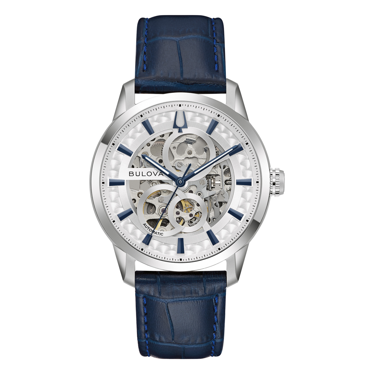 Mens Bulova Classic Sutton Automatic Blue Leather Watch - 96A330