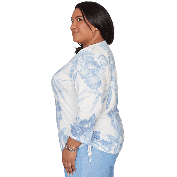Plus Size Alfred Dunner Caribbean Blues Side Tie Floral Blouse