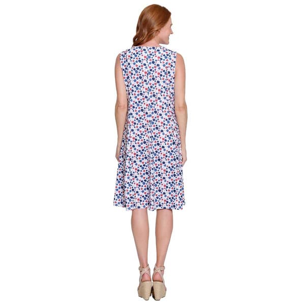 Womens Multiples Sleeveless Abstract Dot A-Line Dress
