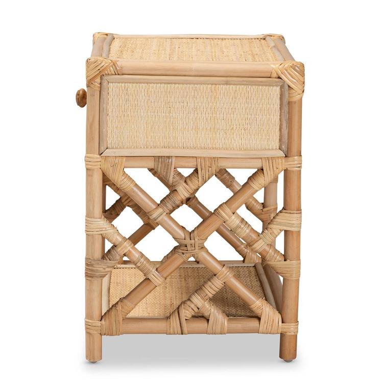 Baxton Studio Camara Bohemian Rattan 1-Drawer Nightstand