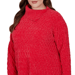 Plus Size Hearts of Palm Wrapped in Rubies Cable Knit Sweater