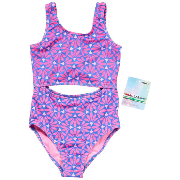 Girls(7-16) Kensie Geo Floral Cutout One Piece Swimsuit - image 