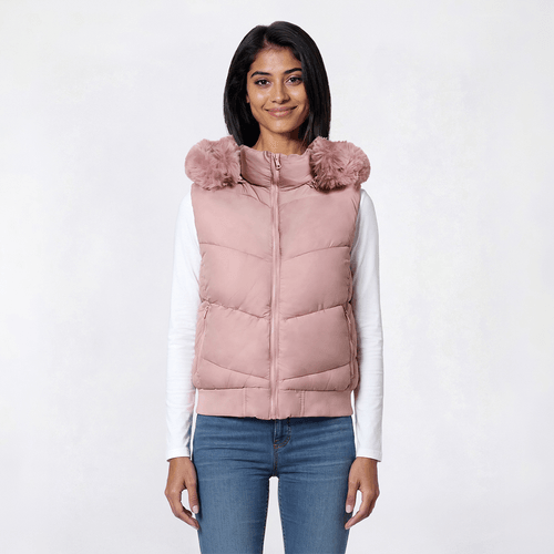 Juniors Snobbish Hooded Fur Lined Bomber Vest - image 