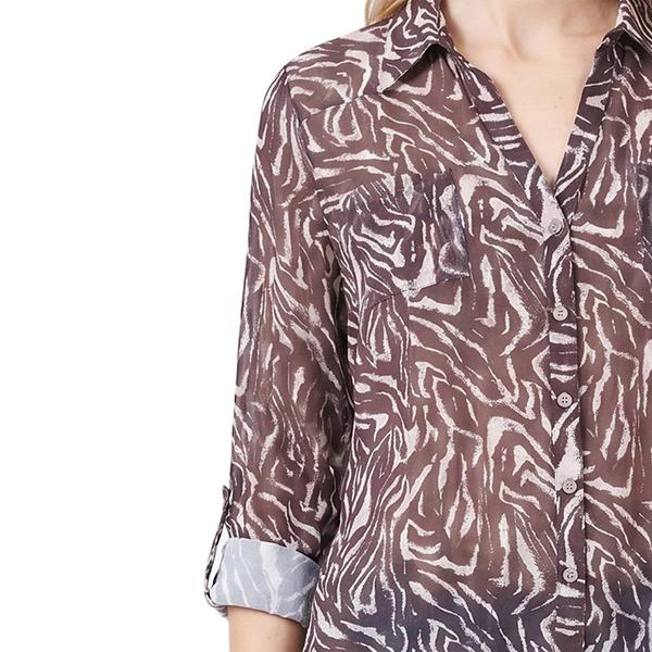 Womens NY Collection Roll Tab Sleeve Zebra Mesh Tunic Blouse