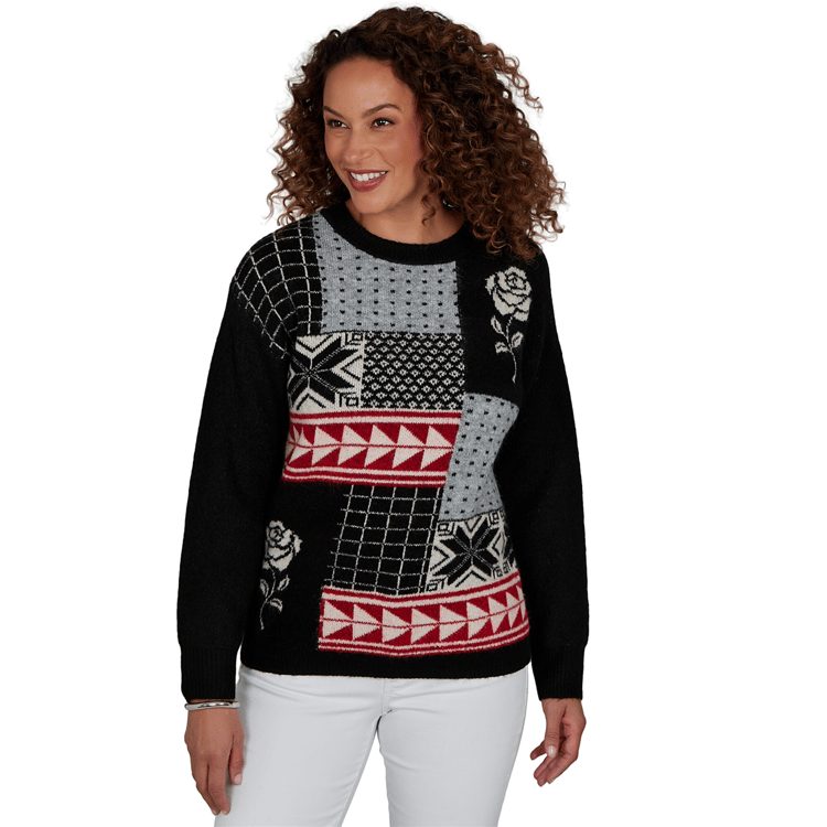 Womens Hearts of Palm Wrapped in Rubies Geometric Rose Sweater
