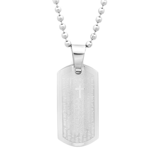 Mens Stainless Steel Our Father Prayer Dog Tag Pendant - image 
