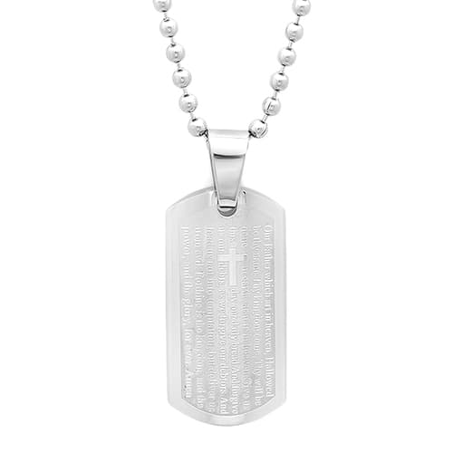 Mens Stainless Steel Our Father Prayer Dog Tag Pendant - image 