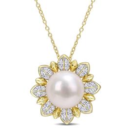 Gemstone Classics&#40;tm&#41; 18kt. Pearl & Topaz Floral Pendant