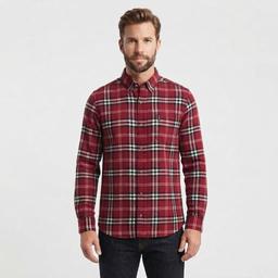 Mens Chaps Double Brush Stretch Flannel Shirt - Brick