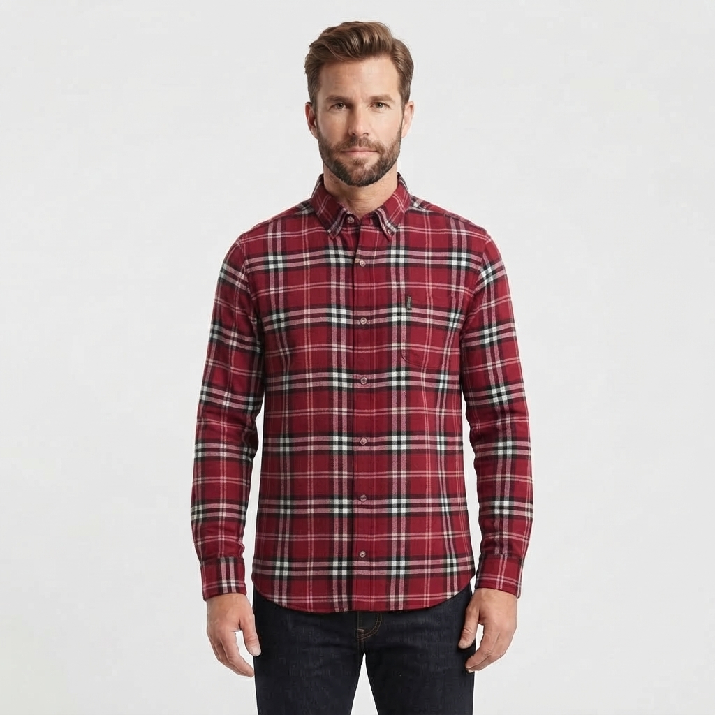 Mens Chaps Double Brush Stretch Flannel Shirt - Brick