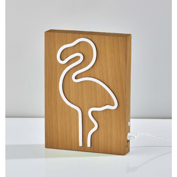 Simplee Adesso Wood Framed Neon Flamingo Table/Wall Lamp