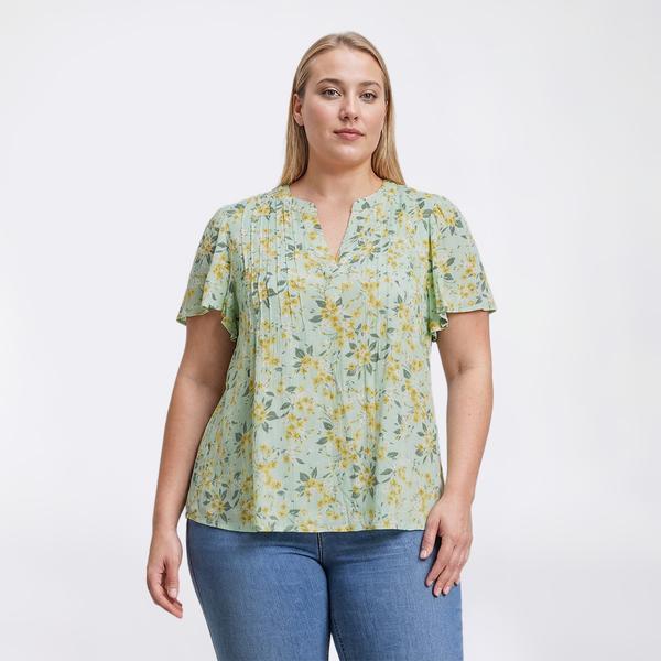 Plus Size Napa Valley Short Sleeve Ditsy Floral Clip Dot Blouse