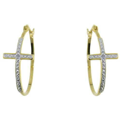 Accents by Gianni Argento Gold Diamond Accent Cross Hoop Earrings - image 