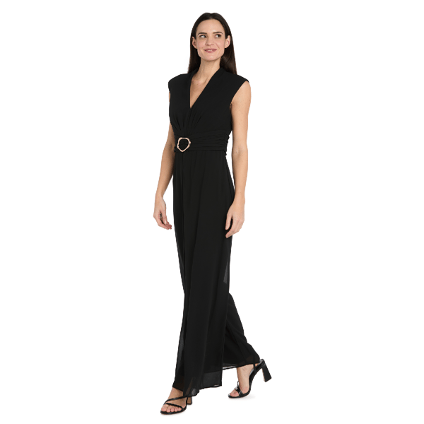 Womens R&M Richards Flowy Chiffon Sleeveless Flare Jumpsuit