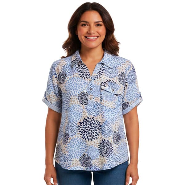 Plus Size Emily Daniels Elbow Sleeve One Pocket Dot Blouse - image 