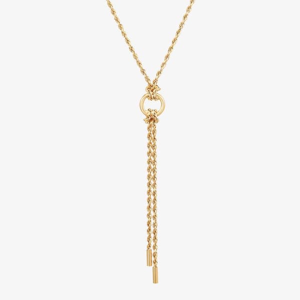 Gold Classics&#40;tm&#41; Circle & Bar on Rope Chain Lariat Necklace