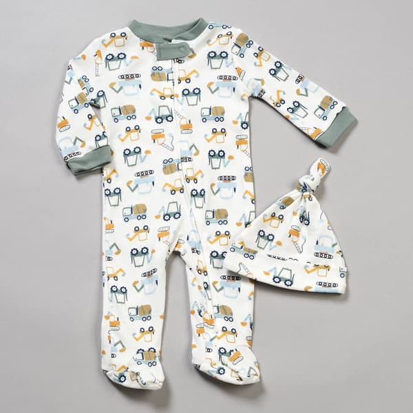 Baby Boy &#40;NB-9M&#41; Chick Pea&#40;R&#41; 2pc. Construction Truck Footie w/ Hat - image 