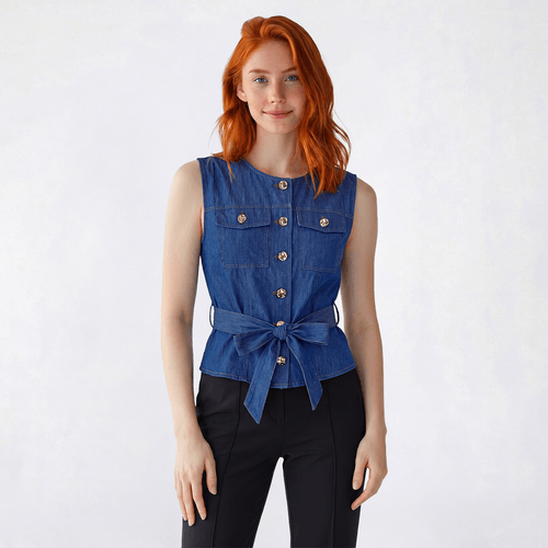 Juniors Love Tree Tie Front Denim Vest