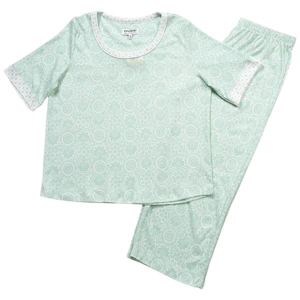 Plus Size Karen Neuburger Elbow Sleeve Geometric Capri Pajama Set