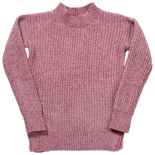 Girls &#40;7-16&#41; Pink Rose Shiny Chenille Sweater w/ Lace Up Back