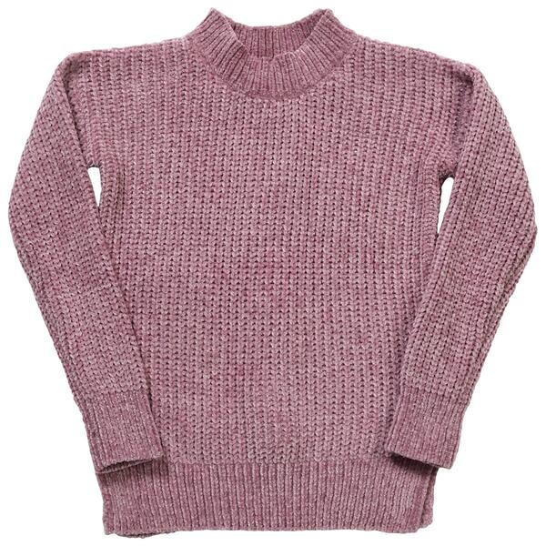 Girls &#40;7-16&#41; Pink Rose Shiny Chenille Sweater w/ Lace Up Back - image 