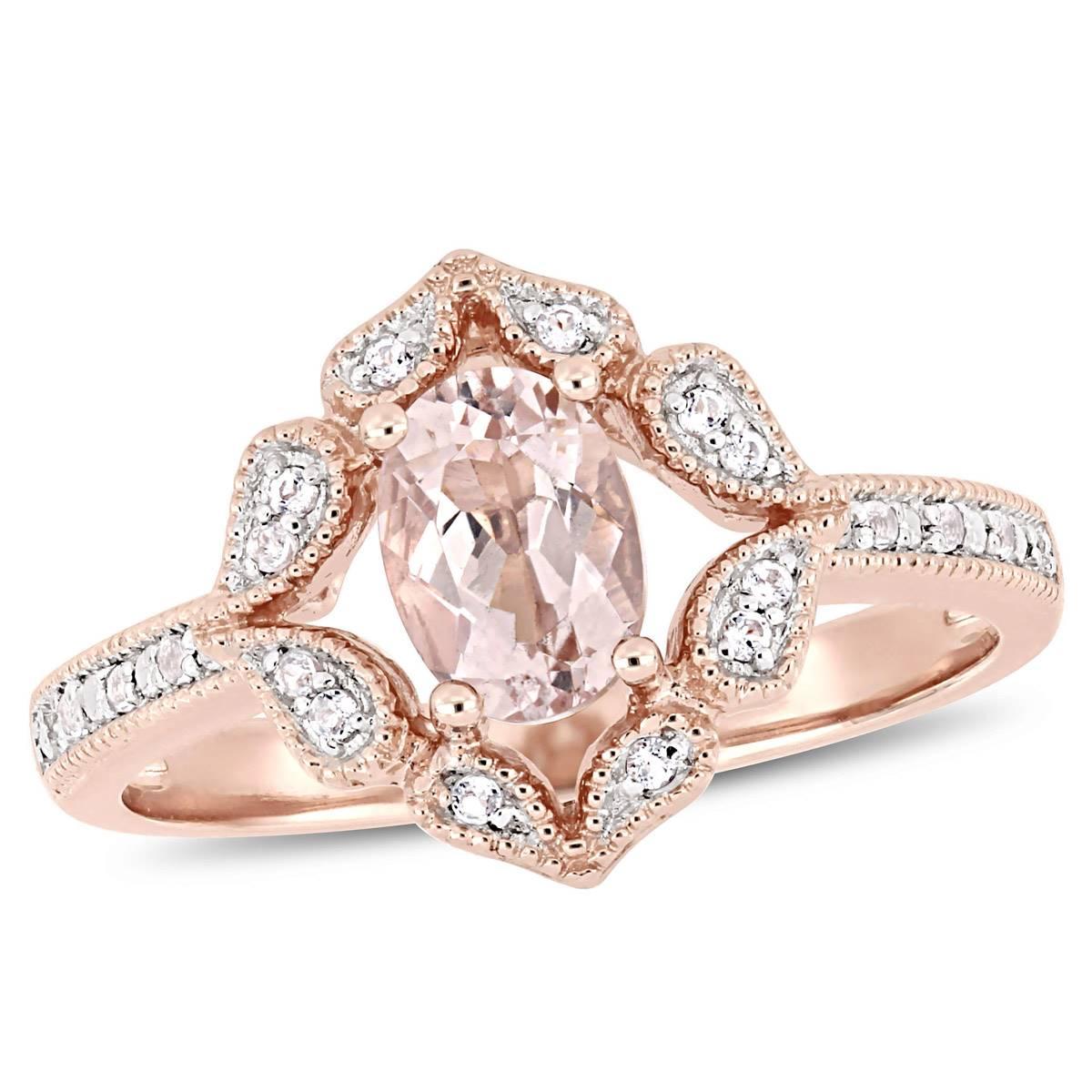 Gemstone Classics™ 14kt. Rose Gold Oval Floral Halo Ring
