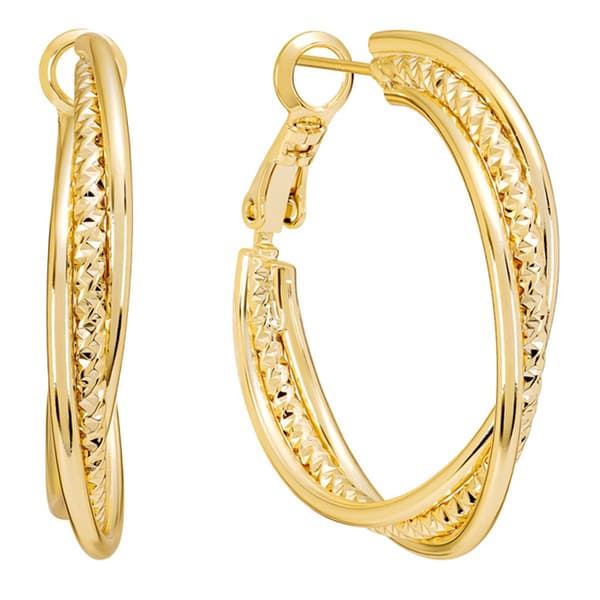 14kt. Gold Over Brass 31mm Triple Wire Hoop Earrings - image 