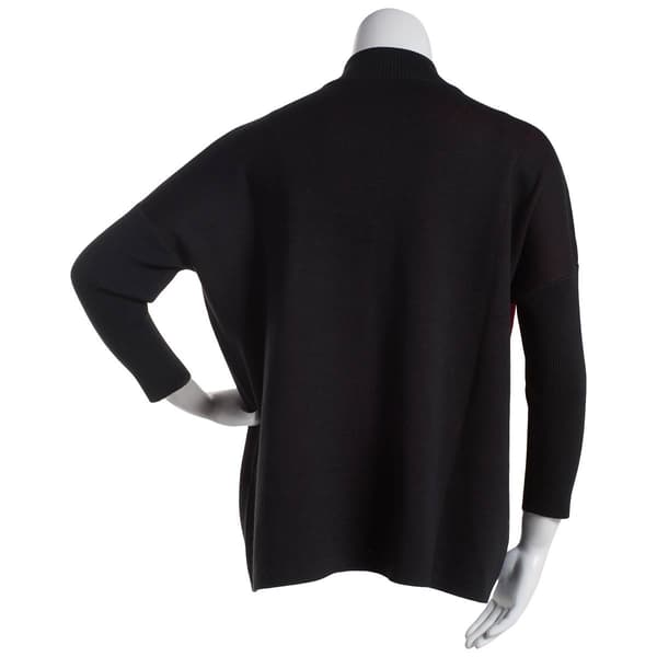 Womens Tint & Shadow Long Sleeve Mock Neck Bow Poncho Sweater
