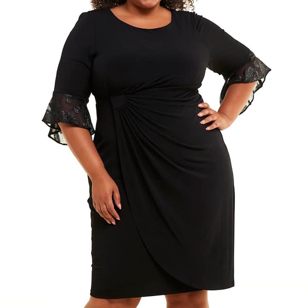 Plus Size Connected Apparel Bell Sleeve Side Ruched Sheath Dress