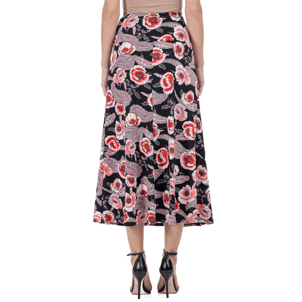 Womens 24/7 Comfort Apparel Black &amp; Red Floral Maxi Skirt
