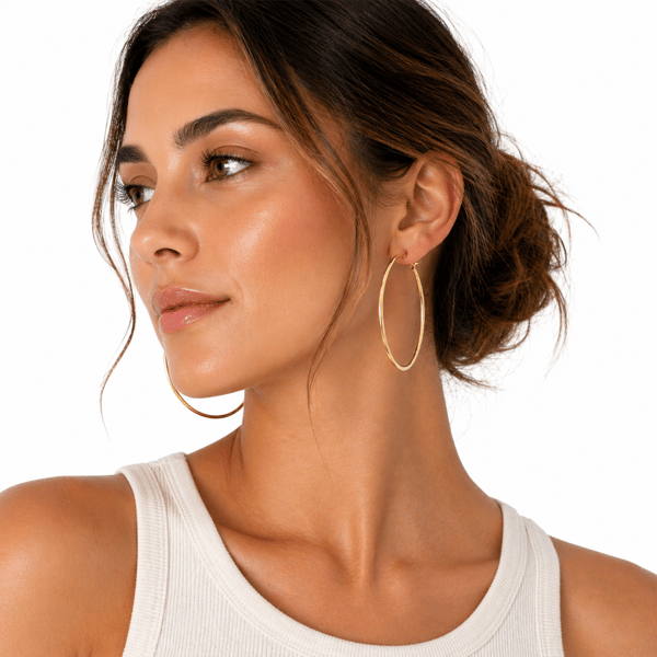 Saffron 50mm 18kt. Gold Polished Round Bottom Hoop Earrings