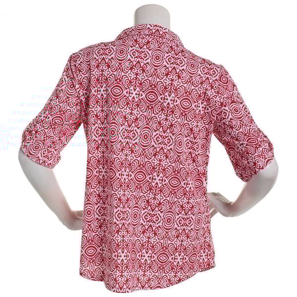 Petite Emily Daniels Short Sleeve 1 Pocket Print Blouse-Barbados