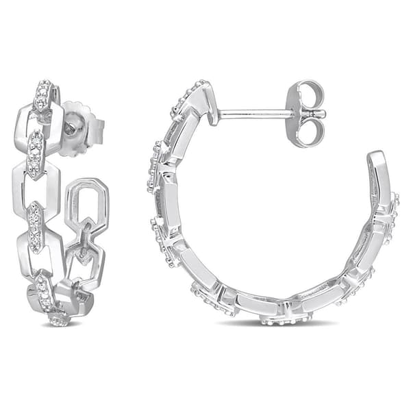 Sophia B Sterling Silver 1/7ct. Diamond 3/4 Chain Hoop Earrings