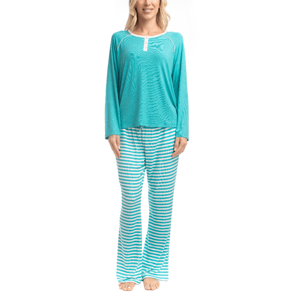 Womens Goodnight Kiss Cherry & Merry Stripes Henley Pajama Set - image 
