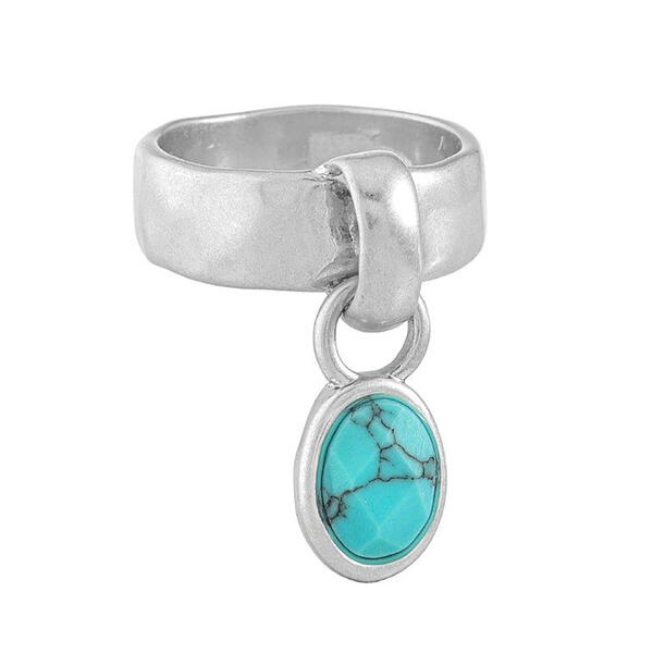 Bella Uno Silver-Tone Turquoise Charm Ring - image 