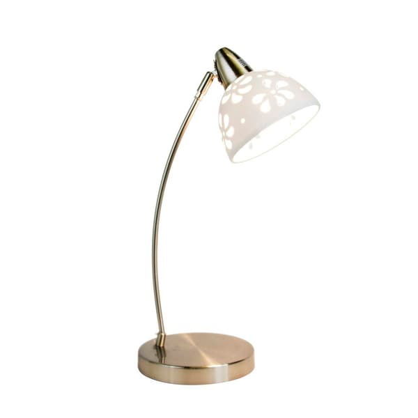 Simple Designs Brushed Nickel Desk Lamp w/Porcelain Flower Shade