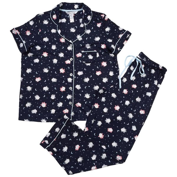 Juniors Pillow Talk Owl Notch Collar Pajama Set - image 