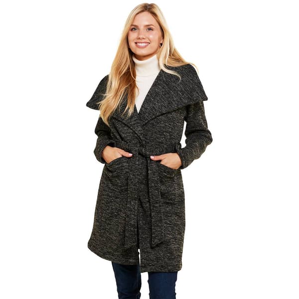 Womens Steve Madden Belt Sweater Fleece Trench Coat - Charcoal