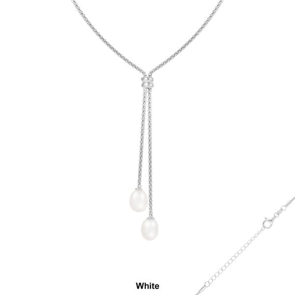 Splendid Pearls Sterling Silver Double Pearl Pendant Necklace