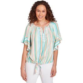 Womens Ruby Rd. Spring Breeze Woven Stripe Tie Front Top